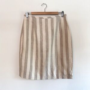 Vintage The Limited 100% Linen Tan and Cream Pencil Skirt Knee-Length
